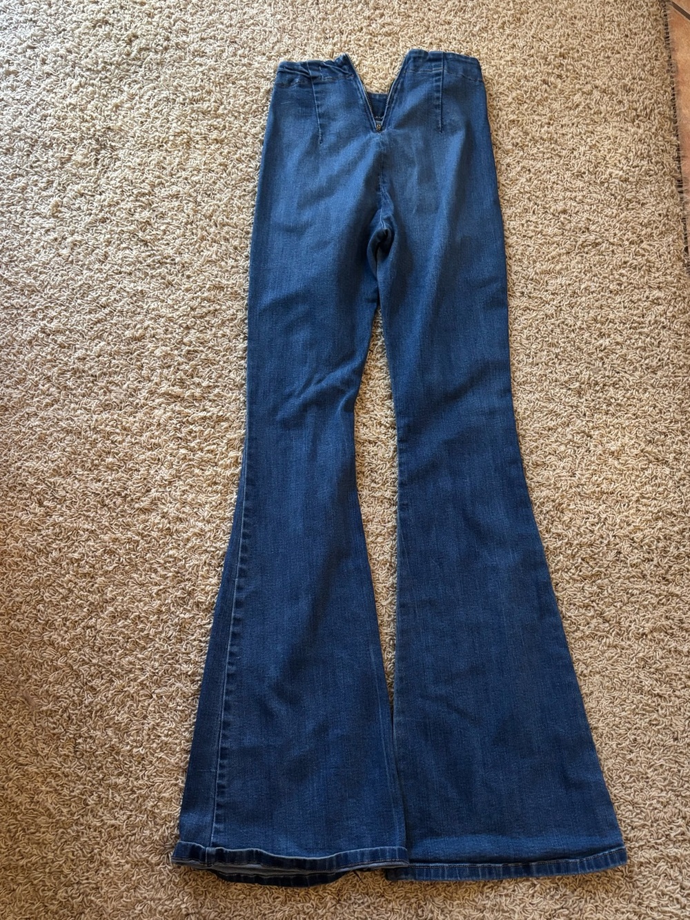 High-Rise Dark Blue Flared Jeans - Women's Stretch Denim